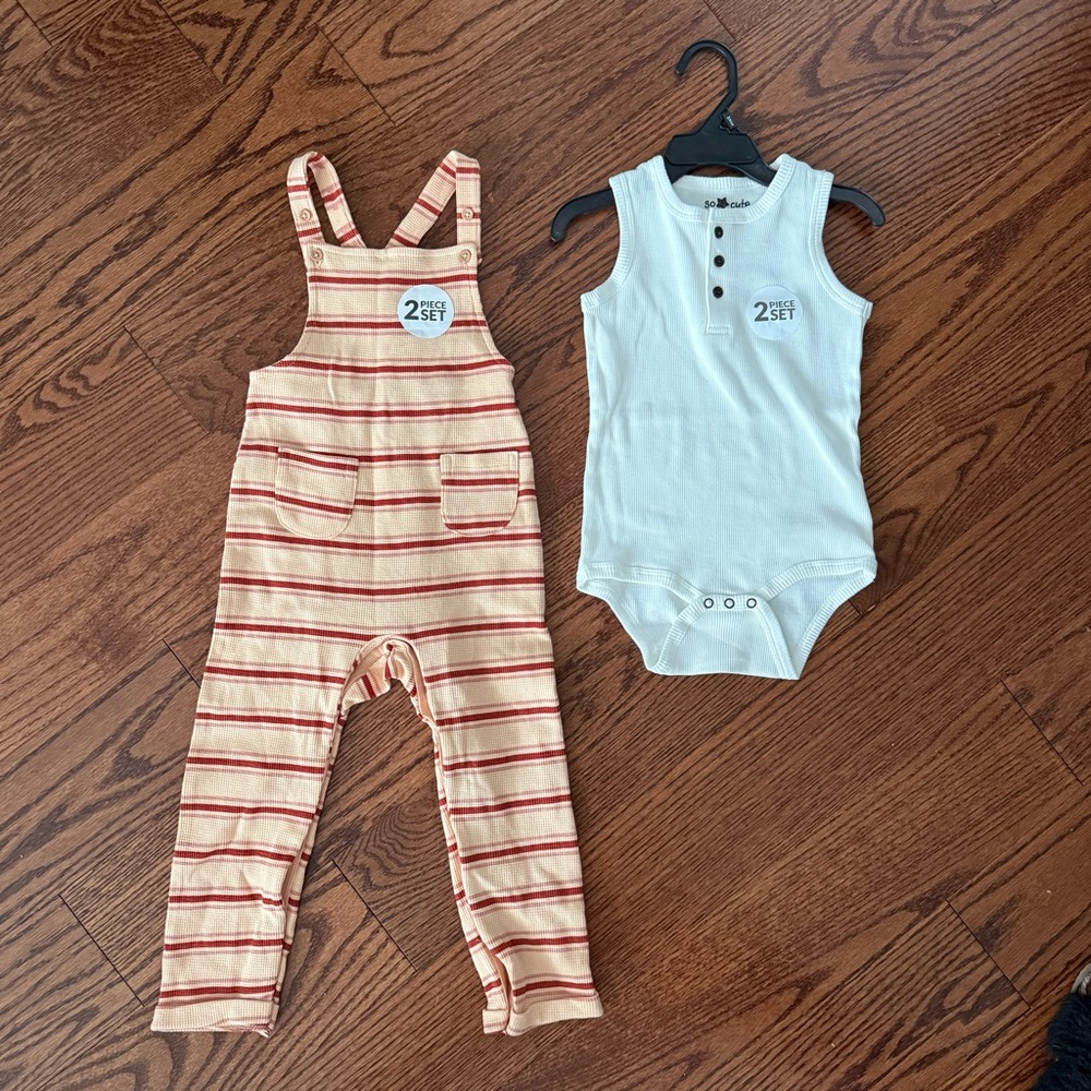 Striped Overalls and White Bodysuit Set